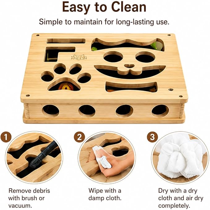 Interactive Cat Puzzle Toy, Wooden Enrichment Box for Indoor Cats | Keep indoor cats active, curious, and engaged with a wooden puzzle toy that encourages play and natural scratching.