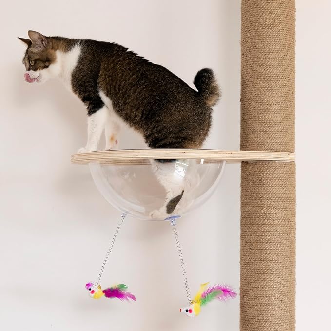 Floor to Ceiling Cat Tree Height (50-120.5in) Adjustable Cat Tower 5 Tier Hemp Scratching Post High Cat Tree Sturdy Activity Tree Indoor Outdoor Cat Scratching Post Activity Center