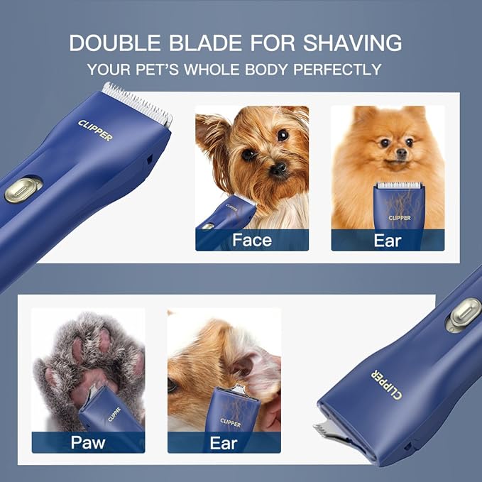 Dog Grooming Kit Clipper for Thick Coat | Low Noise, Cordless Cat Hair Trimmer, Rechargeable Shaver Pet Grooming Tools