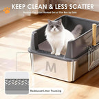 Stainless Steel Litter Box, 17.4'' x 13.5'' x 8.5'' Metal Kitty Litter Box for Small Cats Kitten High Sided Litter Boxs with Scoop Open Top Low Entry Easy to Clean Non-Sticky Anti-Leakage