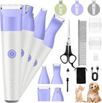 Dog Clippers Grooming Kit, 4 in 1 Quiet Cordless Dog Paw Trimmer & Nail Grinder, Small Cat Clippers Electric Rechargeable Low Noise Pet Shaver for Trimming Hair on Paw Eye Ear Face (Purple) | Quiet Cordless Dog Hair Trimmer for Paw Nail Grinder, Cat Gr...