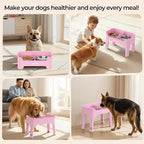 URPOWER Mess Proof Elevated Dog Bowls, Splash Guard Raised Bowl Stand | 4 Height Adjustable Raised Stand with 2 Stainless Steel Food Bowls & Licking Plate for Small, Medium & Large Dogs