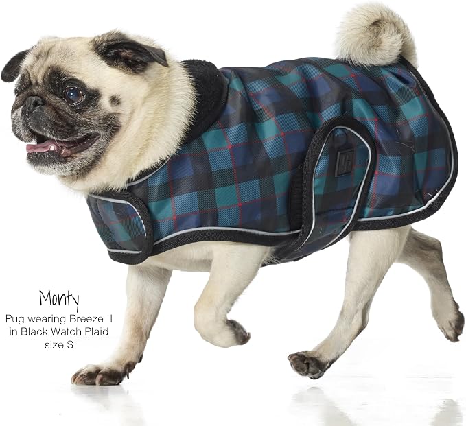 Pet Passion Breeze II - The Windbreaker, Water Resistant Pet Raincoat, Vegan Fur and Lined Pet Jacket for Small, Medium, Large Dogs, Black Watch Plaid, Small (10-25 lbs)