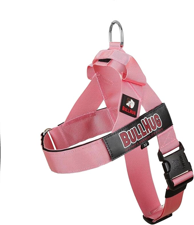 BULLHUG Adjustable Dog Harness– No Pull, No Choke – for English Bulldogs, French Bulldogs, Pugs & Broad-Chested Breeds – Easy, Safe Walks (Baby Pink, XL)