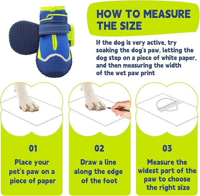 Illumifun Dog Boots for Hot Pavement Protection – 4 Pack Anti-Slip Breathable Paw Shoes with Reflective Straps, All-Season Outdoor Booties for Walking, Hiking, Camping (Navy Blue, Size 4)