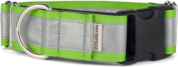 If It Barks - 1.5" Reflective Martingale Collar with Quick Snap Buckle for Dogs - Adjustable - Made in USA - Strong, Durable, and Comfy - Ideal for Training - Fits Most Breeds - Large, Apple Green