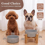 6" Elevated Ceramic Dog Bowl, Anti-Vomiting 23oz for Small Dogs | Premium Food-safe Ceramic with Anti-slip Wood Stand,Dishwasher Safe,Ergonomic Height Relieves Neck Strain,Grey