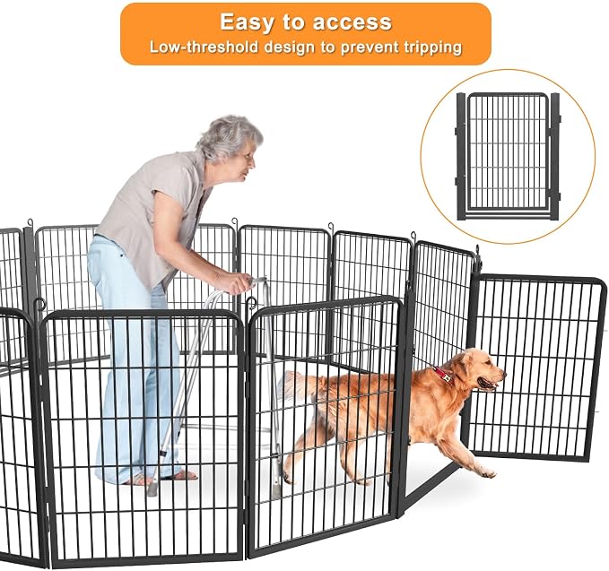 Dog Playpen Outdoor with Low Threshold Gate, 32 inch 28 Panels Dog Play Pen Indoors, Heavy Duty Metal Puppy Playpen Dogs Pen, Rust-Resistant Pet Playpens for Yard RV Camping