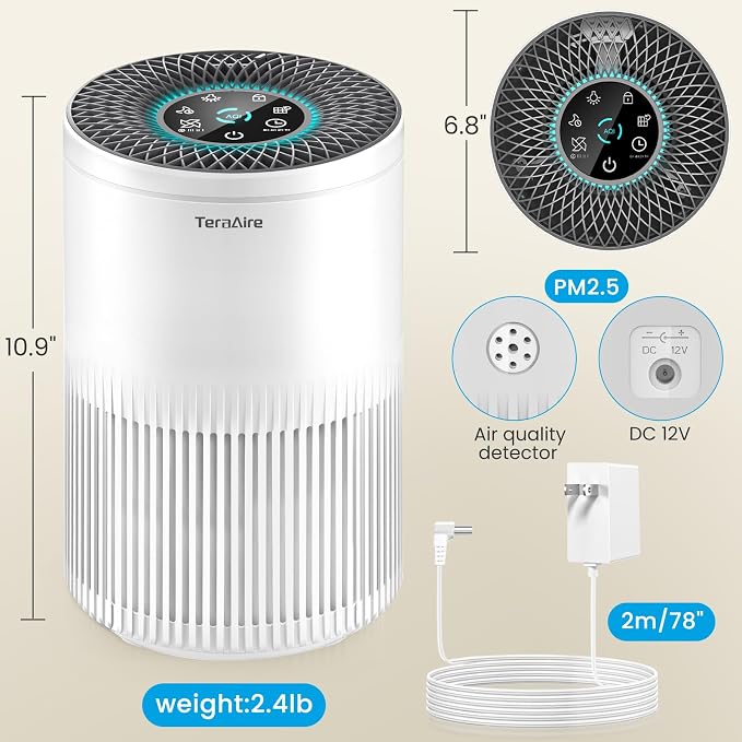 Air Purifiers for Home, Air Purifier with PM 2.5 Air Quality Monitor Cover Up to 1235 Ft², H13 True HEPA Air Filter with 5 mode Light, Sleep Mode, Timer, Fragrance Sponge for Smoke, Odor, Dander | Cover Up to 1235 Ft², H13 Air Filter with 5 mode Light,...