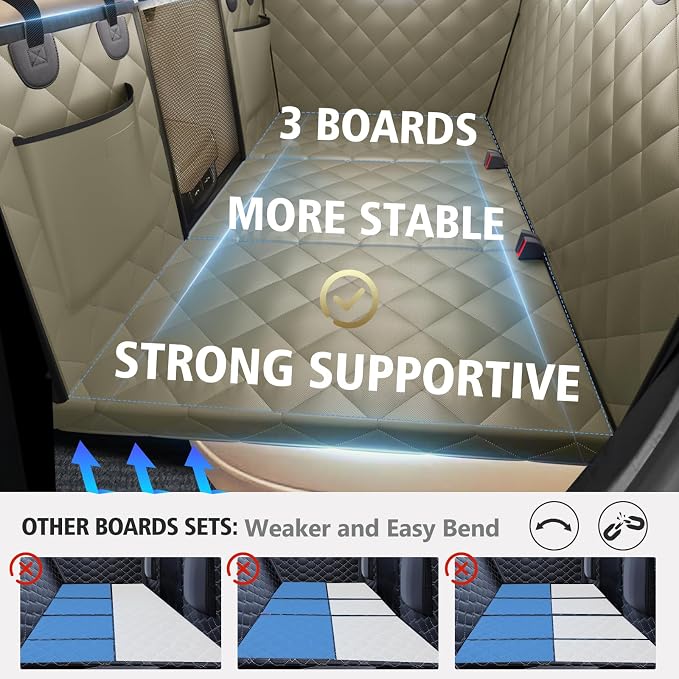Btefd Back Seat Extender for Dogs, Hard Bottom Dog Hammock for Car & SUV | Dog Seat Cover Supports 420lbs, 45% More Space, Waterproof, Mesh Window, Scratch Resistant, Non-Slip, Easy Care, Beige