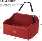 Lealchum Dog Car Seat for Medium/Large Dogs,2 Clip-On Safety Leashs for 2 Small Dogs,Removable and Washable Comfy Pet Car Seat,Easy to Install and Clean (Red, Large)