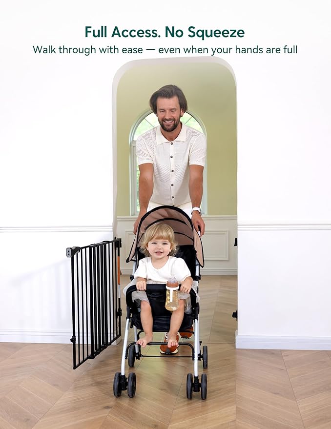 Babelio Baby Gate for Stairs, Kitchen & Doorways, No Bottom Bar| Easy Installation| One-Handed Operation| Auto-Close| Hardware Mount (Drill Needed) Safety Dog Gate (Black - B17, 29-49" W, 28" H) | Easy Install| One-handed Opening| Auto-close| Drill Nee...