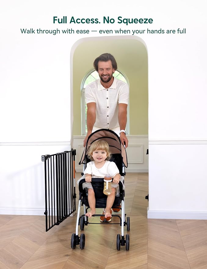Babelio Baby Gate for Stairs, Kitchen & Doorways, No Bottom Bar| Easy Install| One-Handed Operation| Auto-Close| Hardware Mount Safety Dog Gate (Black - B17, 34" H, 26-43" W-Standard 2 Pcs) | Easy Install| One-handed Opening| Auto-close| Drill Needed I...