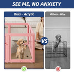 Clear Acrylic Dog Playpen Indoor, Puppy Cat Small Pet Play Pen, Pet Cat Playpen for Rabbits, Dog Fence Crate Kennel Whelping Cage (Pink, 10 Panel)