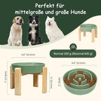 Elevated Slow Feeder Dog Bowl, 8.8" Ceramic Maze Dog Bowl with Stand | 3.2 Cups Slow Feeding Dog Dish for Fast Eaters, 7" Tall Anti-Slip Raised Slow Feeder for Medium to Large Breeds, Green