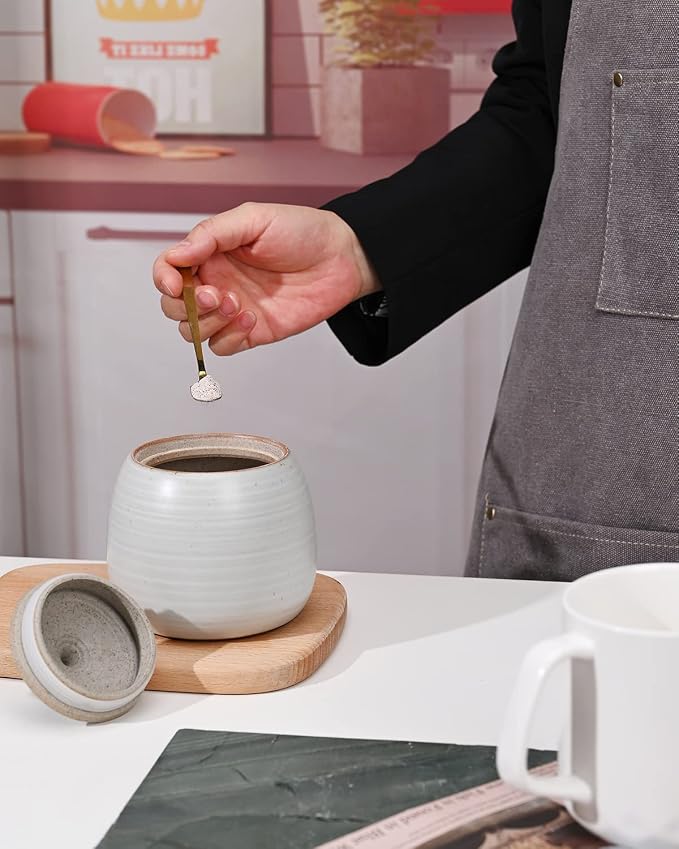 Kitchen Canisters Ceramic Storage Jar with Silicone Airtight Lid White | Retro Style High Quality Ceramic Food Storage Jar Roud Shape for Tea, Coffee, Nuts, Herb, Spice, Sugar