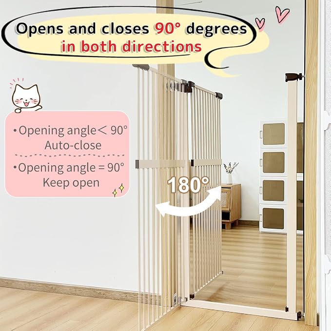 Lumizone 61.02" Extra Tall Pet Gate for Cat Dog 30.12"-34.05" Wide Cream | Extra Tall Cat Gate for Doorway Hallway Stairs Pressure Mounted 1.37" Gap No Drilling Auto-Close Dual-Lock