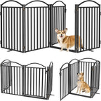 Malier Metal Freestanding Dog Gates with Door, Outdoor Indoor Dog Fences, Extra Wide Foldable Puppy Gate for Stairs, Hallways, Yard (Black, 96''W × 32''H【4 Panels】)