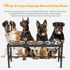Extra Large Elevated Dog Bowls, 4 Adjustable Height with Three 101oz/3000ml Large Stainless Steel Bowls and Splash pad, Raised Dog Bowl Stand for Large and Extra Large Breeds