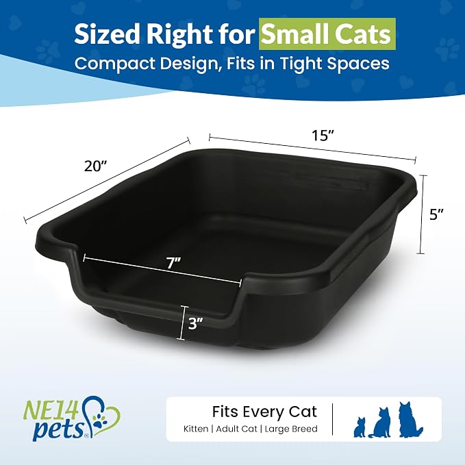 KittyGohere Senior Cat Litter Box Small with Scoop, Black | Open Top Low Entrance Kitty Litter Box With With Long-handle Jumbo Scoop, Lightweight & Durable Litters Box, Made in USA