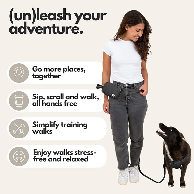 Hands Free Dog Leash with Treat Pouch - Waterproof Cross Body and Waist Leash for Dog Walking and Training with Poop Bag Holder - Cute Walking Accessories