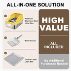 AIPERRO Stainless Steel Litter Box | XL Enclosed Cat Litter Boxes with Lid for Big Cats | High Sided, Anti-Urine Leakage | Non-Stick Bottom & Includes Litter Mat & Metal Scoop (Mustard Yellow)