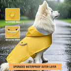Dog Raincoat Dogs Rain Jacket Reflective Waterproof Pet Clothes Lined Poncho Rainwear Pocket Hooded Leash Hole Adjustable for Small Medium Dogs Puppy,Yellow,L,Back Length 12.8 Inch