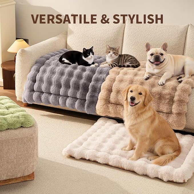 SOMAHE Plush Dog Bed Mat, Machine Washable, Large 35x27 Milky White | Machine Washable + Non-Slip Paw Bottom: plush dog mat stays fluffy and helps reduce sliding on indoor floors.