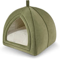 Amazon Basics Cat Cave Bed, 2-in-1 Foldable House for Indoor Cats, with Washable Cushion and Non-Slip Base, 17.5 x 17.5 Inches, Large, Green