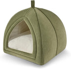Amazon Basics Cat Cave Bed, 2-in-1 Foldable House for Indoor Cats, with Washable Cushion and Non-Slip Base, 17.5 x 17.5 Inches, Large, Green