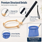 Pooper Scooper for Dogs, Hands-Free Pet Waste Pickup Tool, Foldable 8 Inch Design with 32 Inch Extendable Handle, Stainless Steel Rod, Includes 15 Bags for Yard, Walks and Travel