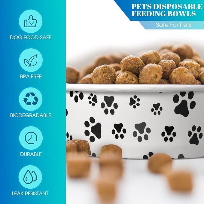 Potchen Disposable Dog Bowls Small Pet Feeding Dishes,16 oz | Printed Pattern Dishes, for Small Pet, Paper Food Travel Bowls, for Feeding Dogs and Cats