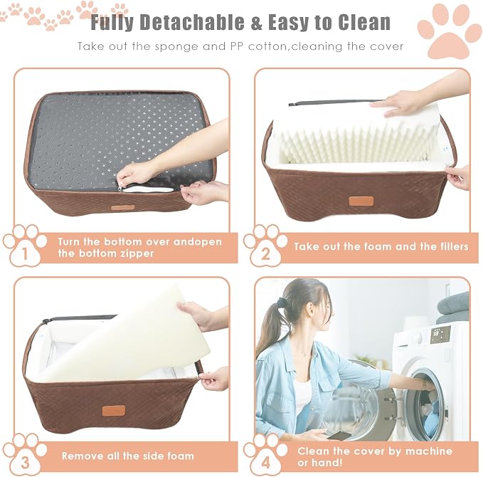 AlfaTok Dog Car Seat, Memory Foam Booster for Medium Dogs up to 45 lbs, Detachable Washable Elevated Travel Bed with Anti-Slip Base and Safety Belt