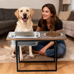 Elevated Dog Bowls for Large and X-Large Breed, 2 Stainless Steel Bowls | 2 Adjustable Heights 14" or 12" Raised Dog Water and Food Bowl with Metal Stand (Upgraded Extra-large Water Bowl)