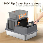 XXXL Stainless Steel Litter Box with Lid，28.3" L x 20.2" W x 17.3" H | Extra Large Enclosed Metal Cat Litter Box for Large Cat and Multiple Cats,Non-Sticky, Anti-Leakage, Easy to Clean