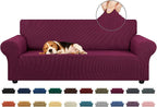 Stretch Couch Covers for Sofa, 3 Cushion Couch Slipcover,Wine | 1-Piece Washable Sofa Cover Pet Friendly(78"-94") Furniture Protector Soft Jacquard, Elastic Bottom for Dogs & Kids