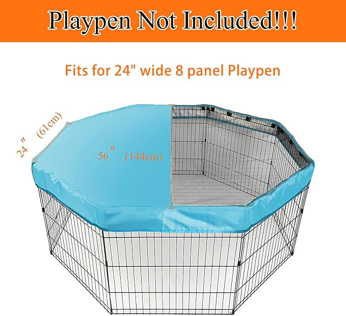 PJYuCien Playpen Top Cover for 24'' Width 8 Panel Pen, Blue | More Peace of Mind, More Safe, and Reduce Mess, Suitable for Puppy, Duck, and Other Small Animals,Adhesive Tape Connect