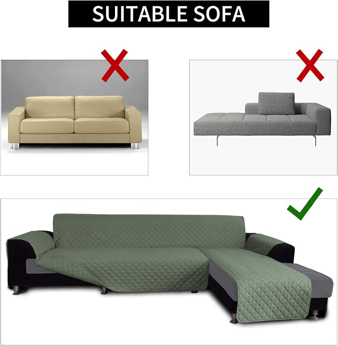 Easy-Going Reversible L-Shape Sectional Couch Cover, Large, Greyish Green | Soft Sofa Slipcover For Dogs, Fits Left/Right Chaise Lounge Protector, Water Resistant Mat For Living Room