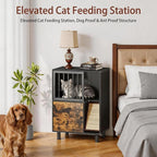 Dog Proof Cat Feeder Station – Elevated Feeding Table with Stainless Steel Bowls, Scratching Board & Storage Locker, Anti-Dog, Sturdy, Easy Assembly, Outdoor Wood Furniture
