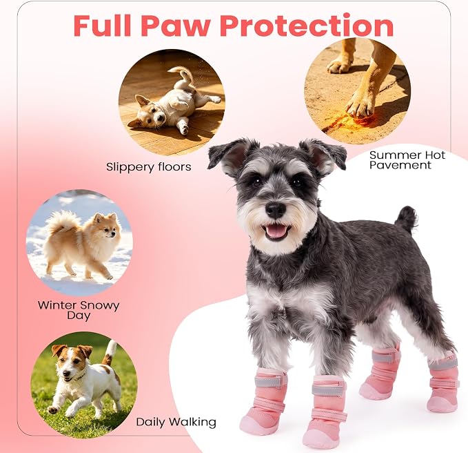 DORA BRIDAL Dog Shoes for Small Dogs, 3D Mesh Breathable Dog Boots & Paw Protectors for Hot Pavement Summer, Rubber Sole Anti-Slip Dogs Booties for Winter Snow, Mud, Outdoor Walking