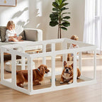 Clear Acrylic Dog Playpen - 33.4 x 33.4 Inch, 24" H 8 Planes Transparent Dog Fence Indoor, Sturdy Pet Pen for Puppy/Small Dog/Rabbit/Pig, Easy Assemble & Cleaning Plastic Whelping Box Enclosure, White