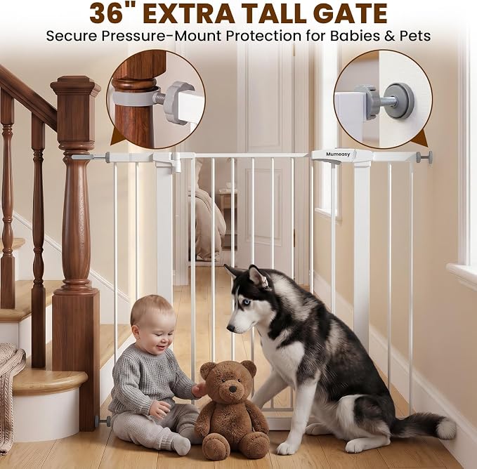 Mumeasy 36" Tall Baby Gate, Walk Through Dog Gate for Stairs & Doorways | Extra tall design, secure pet barrier, one hand operation, easy access, for dogs cats babies toddlers
