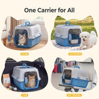 NEWBULIG 23" Hard-Sided Dog Carrier, Plastic Cat & Dog Crate, 4-Sided Ventilation Travel Pet Kennel, Top & Front Door Access, Integrated Food Bowl, for Small Pets up to 22 lbs, Blue