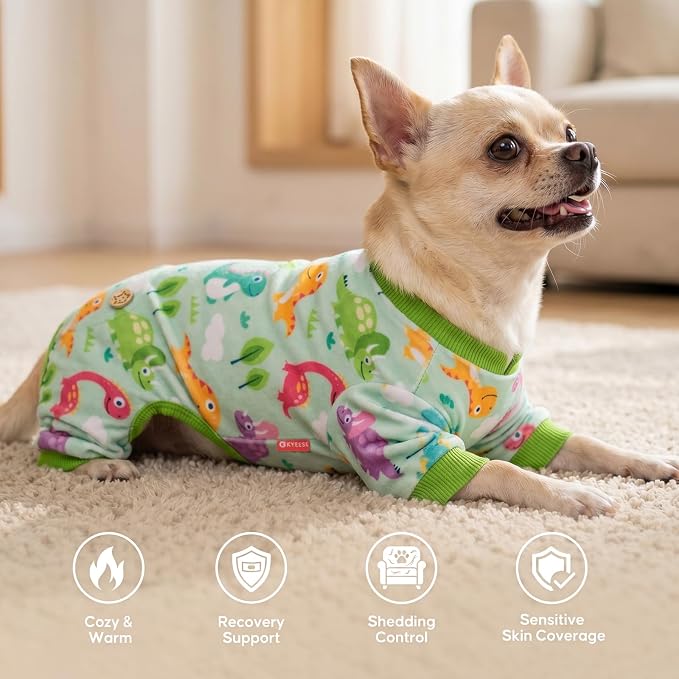 KYEESE Dog Pajamas Small Dog Pajamas with Colorful Dinosaurs Stretchy Pet Jammies Onesie Velvet Pjs Comfy Clothes for Dogs Boy Girl Soft Outfit, X-Large