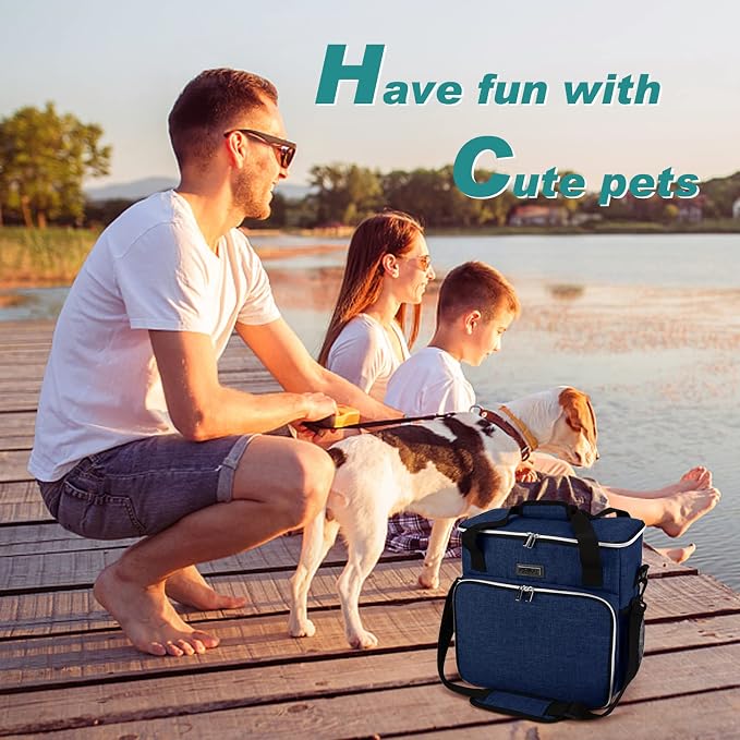 BAGLHER Dog Travel Bag, Pet Travel Bag (ALL Pet Travel Supplies), With 2 Pet Food Containers and 2 Collapsible Silicone Bowls; Essential Kits for Pet Travel Dark Blue