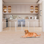 SNUOWU 6 Panels Full Matel Freestanding Dog Gates with Door, 144"Extra Wide 32"Tall Free Standing Dog Pet Gate for Indoor & Outdoor. Foldable Pet Fences for Doorways, House, Stairs, Porch, Deck, Yard