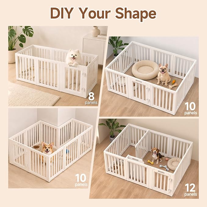 EVERFRONT Dog Playpen with Door - Dog Pen Indoor - Easy Assemble Dog Play Pen - Puppy Playpen, Cat Playpen, Small Animal Playpen, Dog Play Pen Indoors (White, 24", 10 Panels)