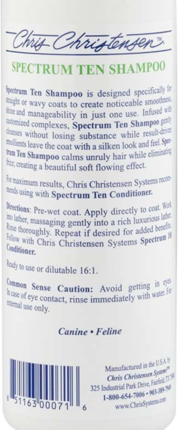 Chris Christensen Spectrum Ten Dog Shampoo, Groom Like a Professional, Gentle Cleansing, Gorgeous Shine, Made in USA, 473ml