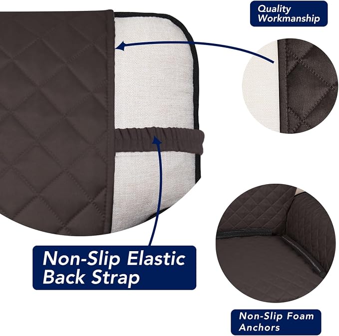 PureFit Reversible Quilted Couch Covers for Dogs Loveseat Sofa Cover 54" | Chocolate/Chocolate, Water Resistant Couch Protector, Washable Pet Couch Cover with Non Slip and Elastic Straps For Kids