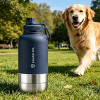 3 in 1 Insulated Stainless Steel Dog & Human Water Bottle | Leakproof Travel Dispenser with 2 Detachable 8.5 oz Bowl, 24H Cold/12H Hot, Carrying Case for Walking, Hiking,Camping & Outdoor Travel